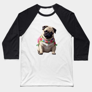 Pug Puppy in Flowered Scarf Baseball T-Shirt
